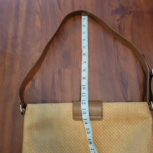 Talbots Woven Leather Shoulder Brown Bag Purse Boho Raffia - Picture 7 of 15